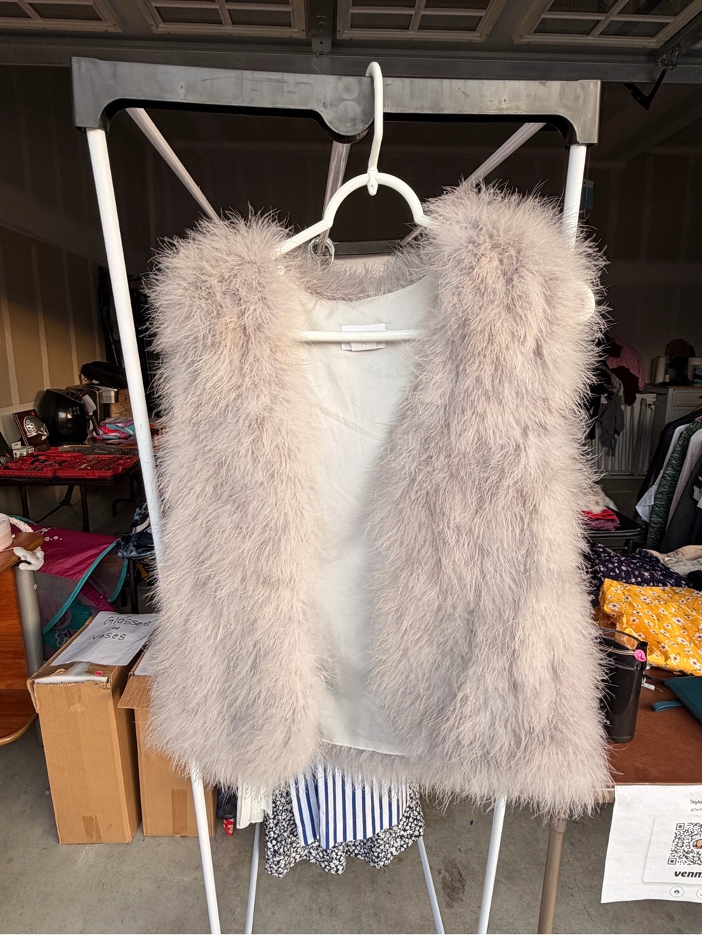 Club Monaco Cream Feather-Trimmed Sleeveless Vest